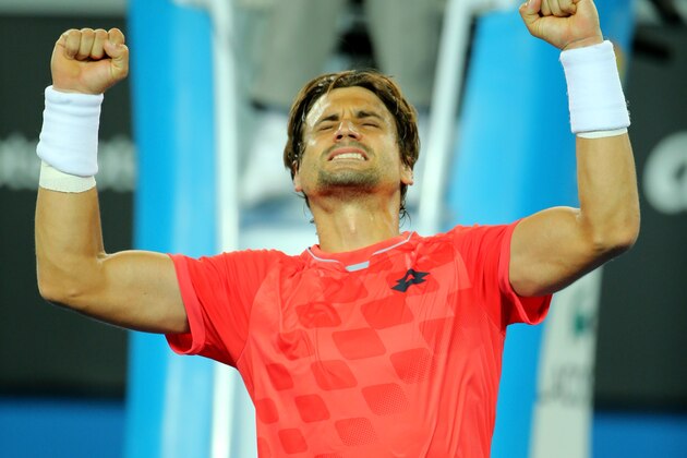 MELBOURNE, AUSTRALIA - JANUARY 24:  David Ferrer of Spain celebrates after winning his third round match against Gilles Simon of France during day six of the 2015 Australian Open at Melbourne Park on January 24, 2015 in Melbourne, Australia.Ê (Photo by Wayne Taylor/Getty Images)