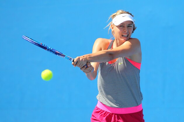 MELBOURNE, AUSTRALIA - JANUARY 24:  Maria Sharapova of Russia plays a backhand in a practice session during day six of the 2015 Australian Open at Melbourne Park on January 24, 2015 in Melbourne, Australia.  (Photo by Patrick Scala/Getty Images)