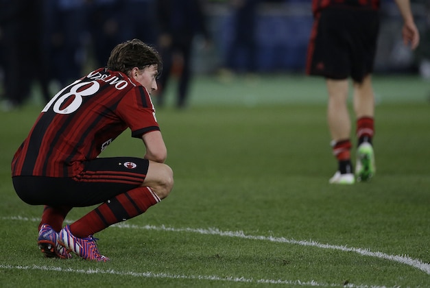 AC Milan's Riccardo Montolivo looks on at the end of a Serie A soccer match between Lazio and AC Milan in Rome's Olympic stadium, Saturday, Jan. 24, 2015. (AP Photo/Gregorio Borgia)