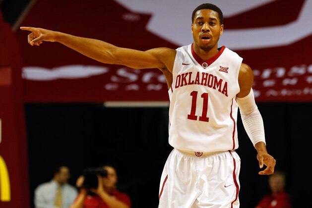 Dec 31, 2014; Norman, OK, USA; Oklahoma Sooners guard Isaiah Cousins (11) during a game against the George Mason Patriots at Lloyd Noble Center. Oklahoma won 61-43. Mandatory Credit: Ray Carlin-USA TODAY Sports
