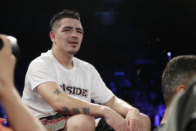 Brandon Rios reacts after his loss to Mike Alvarado during a WBO super lightweight title fight, Saturday, March 30, 2013, in Las Vegas. (AP Photo/Julie Jacobson)