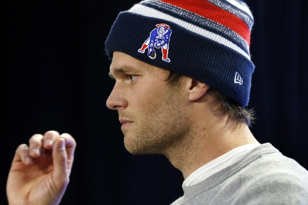 New England Patriots quarterback Tom Brady speaks at a news conference in Foxborough, Mass., Thursday, Jan. 22, 2015. Brady addressed the issue of the NFL investigation of deflated footballs. (AP Photo/Elise Amendola)
