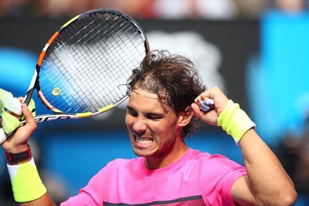 MELBOURNE, AUSTRALIA - JANUARY 25:  Rafael Nadal of Spain celebrates winning his fourth round match against Kevin Anderson of South Africa during day seven of the 2015 Australian Open at Melbourne Park on January 25, 2015 in Melbourne, Australia.  (Photo by Clive Brunskill/Getty Images)
