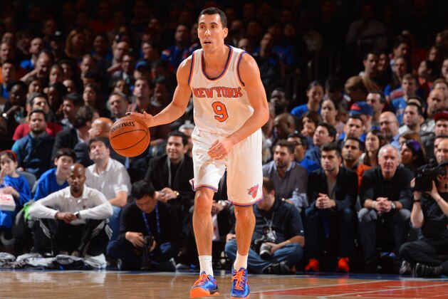 NEW YORK, NY - DECEMBER 16: Pablo Prigioni #9 of the New York Knicks dribbles up the court against the Dallas Mavericks on December 16, 2014 at Madison Square Garden in New York, NY. NOTE TO USER: User expressly acknowledges and agrees that, by downloading and or using this photograph, User is consenting to the terms and conditions of the Getty Images License Agreement. Mandatory Copyright Notice: Copyright 2014 NBAE (Photo by Jesse D. Garrabrant/NBAE via Getty Images)