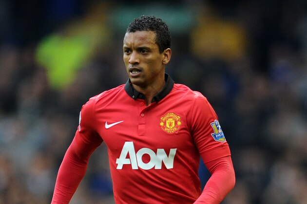 Manchester United's Nani in action during their English Premier League soccer match against Everton at Goodison Park in Liverpool, England, Sunday April 20, 2014. (AP Photo/Clint Hughes)