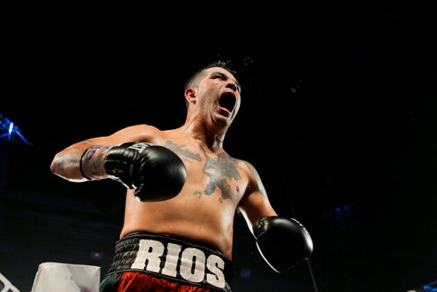 BROOMFIELD, CO - JANUARY 24:  Brandon Rios celebrates after his fight against Mike Alvarado during a WBO International Welterweight Title fight at First Bank Center on January 24, 2015 in Broomfield, Colorado. Rios won by TKO at the start of the fourth round. (Photo by Justin Edmonds/Getty Images)