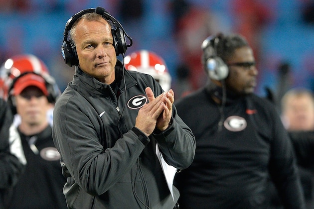 CHARLOTTE, NC - DECEMBER 30:  Head coach Mark Richt of the Georgia Bulldogs  watches his team play against the Louisville Cardinals during the Belk Bowl at Bank of America Stadium on December 30, 2014 in Charlotte, North Carolina.  (Photo by Grant Halverson/Getty Images)