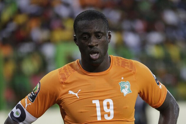 Ivory Coast’s Yaya Toure catches breath during their African Cup of Nations Group D soccer match against Mali in Malabo, Equatorial Guinea, Saturday, Jan. 24, 2015. (AP Photo/Sunday Alamba)