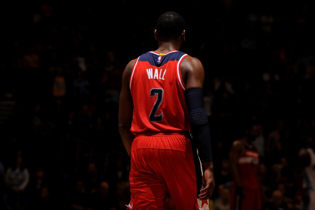 DENVER, CO - January 25: John Wall #2 of the Washington Wizards during the game against the Denver Nuggets on January 25, 2015 at the Pepsi Center in Denver, Colorado. NOTE TO USER: User expressly acknowledges and agrees that, by downloading and/or using this Photograph, user is consenting to the terms and conditions of the Getty Images License Agreement. Mandatory Copyright Notice: Copyright 2015 NBAE (Photo by Bart Young/NBAE via Getty Images)
