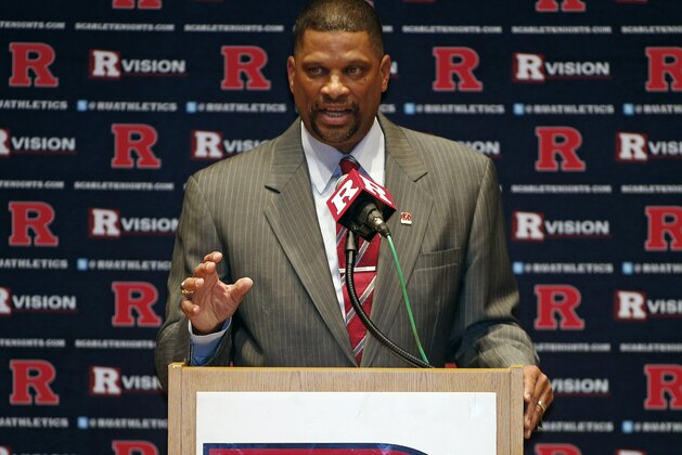 NEW BRUNSWICK, NJ - APRIL 23: Eddie Jordan, the former Rutgers star, is introduced as the school's head men's basketball coach on April 23, 2013 in New Brunswick, New Jersey. Jordan, who starred in the 1970s with Rutgers and made it to the Final Four in 1976, replaces Mike Rice who was fired after a video surfaced showing him physically and verbally abusing his players during practice. (Photo by Rich Schultz/Getty Images)