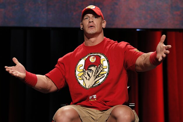 WWE 2K15 cover Superstar John Cena attends the WWE 2K15 SummerSlam Confidential Panel at Club Nokia, on Saturday, August 16, 2014 in Los Angeles. (Photo by Todd Williamson/Invision for 2K/AP Images)