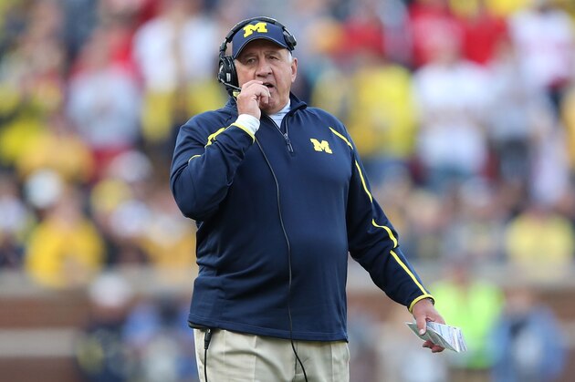 ANN ARBOR, MI - SEPTEMBER 13:  University of Michigan Defensive Coordinator/Linebackers Coach Greg Mattison watches the action during the fourth quarter of the game against the Miami University Redhawks at Michigan Stadium on September 13, 2014 in Ann Arbor, Michigan. the Wolverines defeated the Redhawks 34-10.  (Photo by Leon Halip/Getty Images)