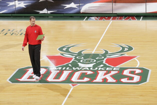 MILWAUKEE - JANUARY 26:  Head coach Terry Stotts of the Milwaukee Bucks stands on center court during the morning practice before the game against the Phoenix Suns at the Bradley Center on January 26, 2007 in Milwaukee, Wisconsin. The Suns won 98-90. NOTE TO USER: User expressly acknowledges and agrees that, by downloading and/or using this Photograph, User is consenting to the terms and conditions of the Getty Images License Agreement. Mandatory Copyright Notice: Copyright 2007 NBAE (Photo by Ron Hoskins/NBAE via Getty Images)