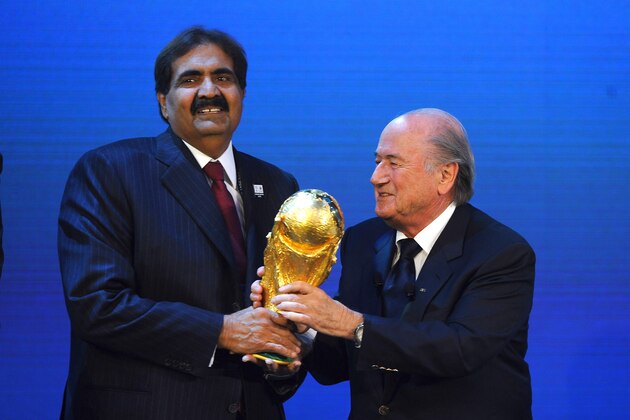 ZURICH, SWITZERLAND - DECEMBER 02:  FIFA President Joseph S Blatter presents Qatar for the hosts of 2022 during the FIFA World Cup 2018 & 2022 Host Countries Announcement at the Messe Conference Centre on December 2, 2010 in Zurich, Switzerland.  (Photo by Laurence Griffiths/Getty Images)