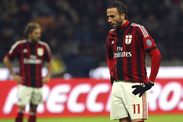 MILAN, ITALY - JANUARY 27:  Giampaolo Pazzini of AC Milan shows his dejection during the TIM Cup match between AC Milan and SS Lazio at Stadio Giuseppe Meazza on January 27, 2015 in Milan, Italy.  (Photo by Marco Luzzani/Getty Images)