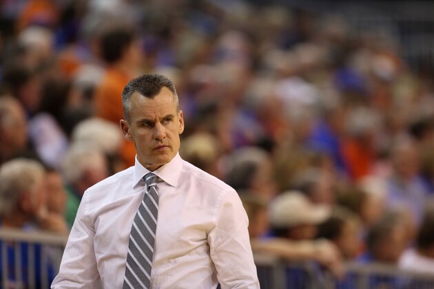 GAINESVILLE, FL - JANUARY 20:  Head coach Billy Donovan of the Florida Gators   looks on during the game against the LSU Tigers at Stephen C. O'Connell Center on January 20, 2015 in Gainesville, Florida.  (Photo by Rob Foldy/Getty Images)