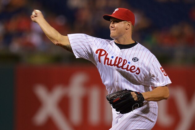 PHILADELPHIA, PA - AUGUST 26: Jonathan Papelbon #58 of the Philadelphia Phillies delivers a pitch in the ninth inning against the Washington Nationals at Citizens Bank Park on August 26, 2014 in Philadelphia, Pennsylvania. The Phillies won 4-3. (Photo by Drew Hallowell/Getty Images)