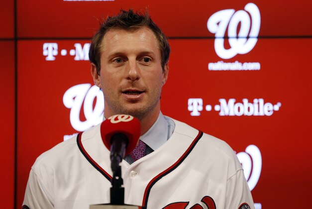 Jan 21, 2015; Washington, DC, USA; Washington Nationals pitcher Max Scherzer speaks during an introductory press conference at Nationals Park. Mandatory Credit: Geoff Burke-USA TODAY Sports