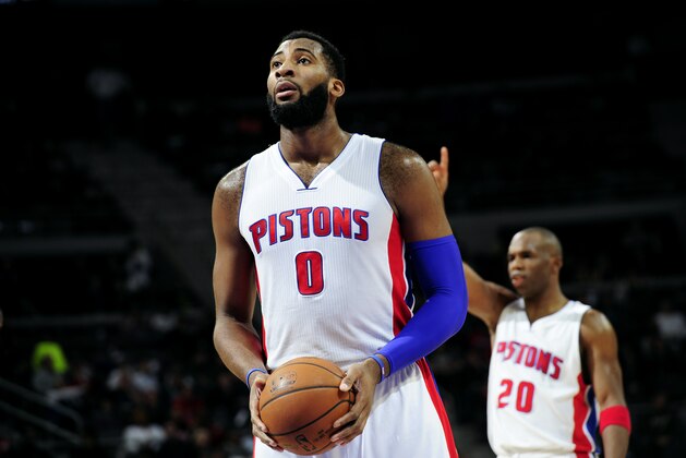AUBURN HILLS, MI - JANUARY 21: Andre Drummond #0 of the Detroit Pistons attempts a free throw against the Orlando Magic on January 21, 2015 at The Palace of Auburn Hills in Auburn Hills, Michigan. NOTE TO USER: User expressly acknowledges and agrees that, by downloading and/or using this photograph, User is consenting to the terms and conditions of the Getty Images License Agreement.  Mandatory Copyright Notice: Copyright 2015 NBAE (Photo by B. Sevald/Einstein/NBAE via Getty Images)