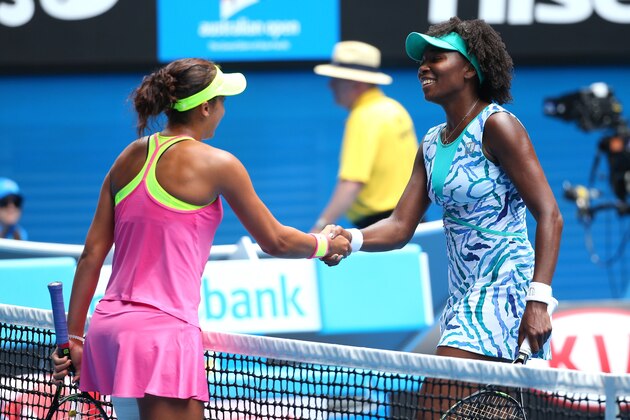 MELBOURNE, AUSTRALIA - JANUARY 28:  Madison Keys of the United States celebrates winning in her quarterfinal match against Venus Williams of the United States during day 10 of the 2015 Australian Open at Melbourne Park on January 28, 2015 in Melbourne, Australia.  (Photo by Quinn Rooney/Getty Images)