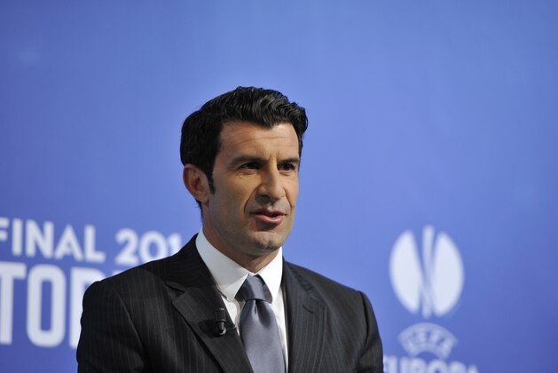 NYON, SWITZERLAND - APRIL 11:  Ambassador for the final Luis Figo looks on during the UEFA Champions League 2013/14 season semi-finals draw at the UEFA headquarters, The House of European Football, on April 11, 2014 in Nyon, Switzerland.  (Photo by Harold Cunningham/Getty Images for UEFA)