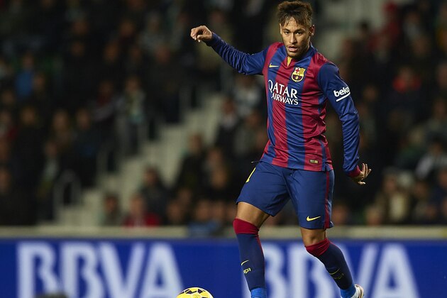ELCHE, SPAIN - JANUARY 24:  Neymar JR of Barcelona in action during the La Liga match between Elche FC and FC Barcelona at Estadio Manuel Martinez Valero on January 24, 2015 in Elche, Spain.  (Photo by Manuel Queimadelos Alonso/Getty Images)