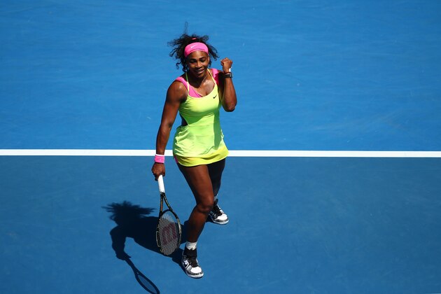 MELBOURNE, AUSTRALIA - JANUARY 28:  Serena Williams of the United States celebrates winning in her quarterfinal match against Dominika Cibulkova of Slovakia during day 10 of the 2015 Australian Open at Melbourne Park on January 28, 2015 in Melbourne, Australia.  (Photo by Clive Brunskill/Getty Images)