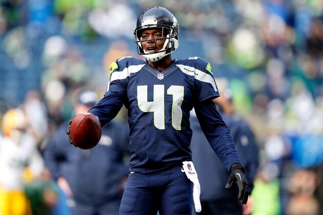 SEATTLE, WA - JANUARY 18:   Byron Maxwell #41 of the Seattle Seahawks looks on before the 2015 NFC Championship game at CenturyLink Field on January 18, 2015 in Seattle, Washington.  (Photo by Christian Petersen/Getty Images)
