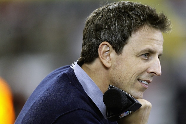HOUSTON, TX - NOVEMBER 03: Seth Meyers of NBC's Saturday Night Live on the NBC set before the Houston Texans play the Indianapolis Colts at Reliant Stadium on November 3, 2013 in Houston, Texas. (Photo by Bob Levey/Getty Images)