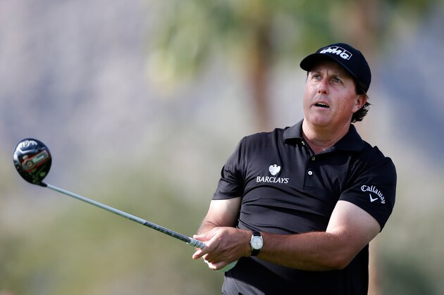 LA QUINTA, CA - JANUARY 22: Phil Mickelson of the U.S. tees off on the 11th hole during round one of the Humana Challenge in partnership with The Clinton Foundation at the La Quinta Country Club on January 22, 2015 in La Quinta, California. (Photo by Todd Warshaw/Getty Images)