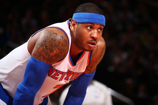 NEW YORK, NY - JANUARY 23:  Carmelo Anthony #7 of the New York Knicks during the game against the Orlando Magic on January 23, 2015 at Madison Square Garden in New York City, New York.  NOTE TO USER: User expressly acknowledges and agrees that, by downloading and or using this photograph, User is consenting to the terms and conditions of the Getty Images License Agreement. Mandatory Copyright Notice: Copyright 2015 NBAE  (Photo by Nathaniel S. Butler/NBAE via Getty Images)