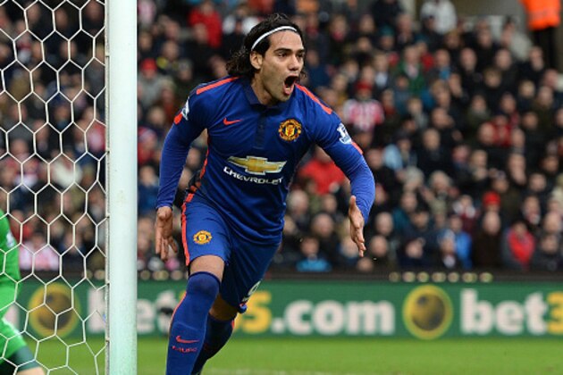 STOKE ON TRENT, ENGLAND - JANUARY 01:  Radamel Falcao of Manchester United  celebrates scoring his team's first goal during the Barclays Premier League match between Stoke City and Manchester United at Britannia Stadium on January 1, 2015 in Stoke on Trent, England.  (Photo by Gareth Copley/Getty Images)