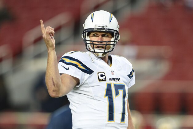 December 20, 2014; Santa Clara, CA, USA; San Diego Chargers quarterback Philip Rivers (17) warms up before the game against the San Francisco 49ers at Levi's Stadium. The Chargers defeated the 49ers 38-35. Mandatory Credit: Kyle Terada-USA TODAY Sports