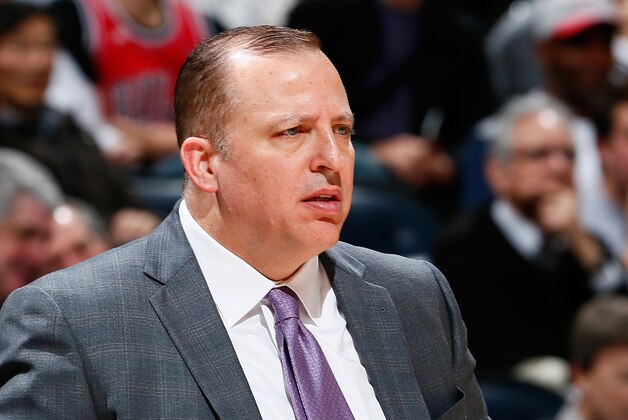 ATLANTA, GA - DECEMBER 15:  Tom Thibodeau of the Chicago Bulls against the Atlanta Hawks at Philips Arena on December 15, 2014 in Atlanta, Georgia.  NOTE TO USER: User expressly acknowledges and agrees that, by downloading and or using this photograph, User is consenting to the terms and conditions of the Getty Images License Agreement.  (Photo by Kevin C. Cox/Getty Images)