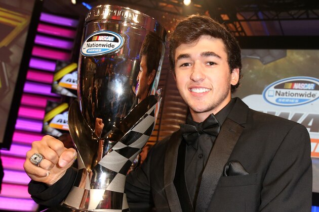 DORAL, FL - NOVEMBER 17: NASCAR Nationwide Series Champion Chase Elliott poses with his trophy during the NASCAR Nationwide Series and NASCAR Camping World Truck Series Banquet at Trump National Doral on November 17, 2014 in Doral, Florida. (Photo by Chris Graythen/Getty Images) DORAL, FL - NOVEMBER 17: NASCAR Nationwide Series Champion Chase Elliott poses with his trophy during the NASCAR Nationwide Series and NASCAR Camping World Truck Series Banquet at Trump National Doral on November 17, 2014 in Doral, Florida. (Photo by Chris Graythen/Getty Images)