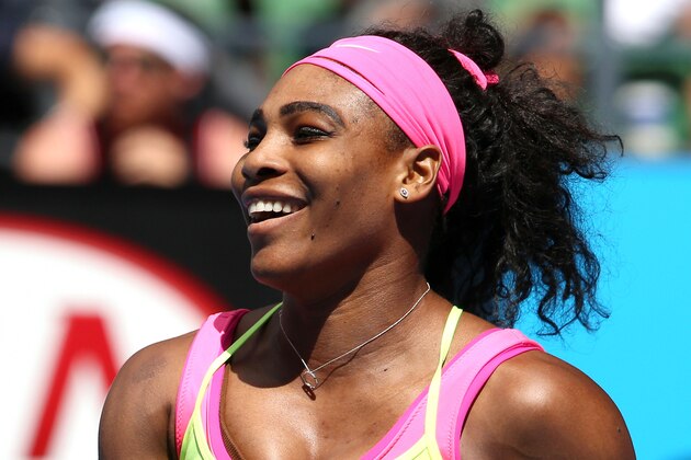 MELBOURNE, AUSTRALIA - JANUARY 29:  Serena Williams of the United States looks on in her semifinal match against Madison Keys of the United States during day 11 of the 2015 Australian Open at Melbourne Park on January 29, 2015 in Melbourne, Australia.  (Photo by Hannah Peters/Getty Images)
