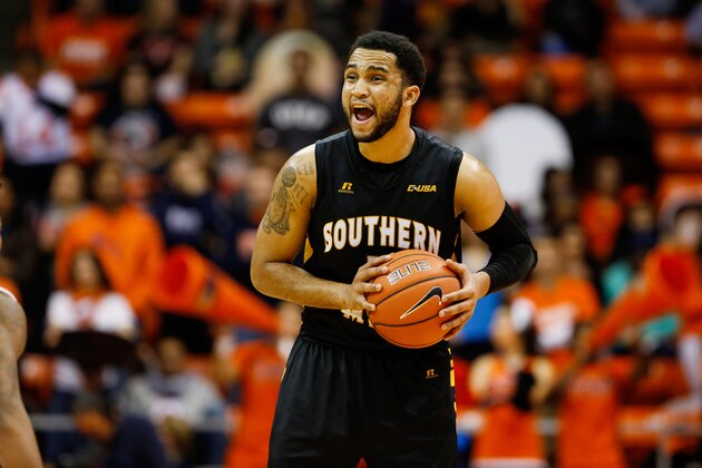Jan 10, 2015; El Paso, TX, USA; Southern Miss Golden Eagles guard Rasham Suarez (11) calls a play against the UTEP Miners at the Don Haskins Center. Mandatory Credit: Ivan Pierre Aguirre-USA TODAY Sports