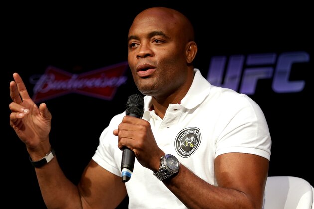 RIO DE JANEIRO, BRAZIL - OCTOBER 14:  Former UFC middleweight champion Anderson Silva fields questions from the media regarding his return to the Octoagon during a press conference at the at the Copacabana Palace Hotel  on October 14, 2014 in Rio de Janeiro, Brazil.  (Photo by Matthew Stockman/Getty Images)