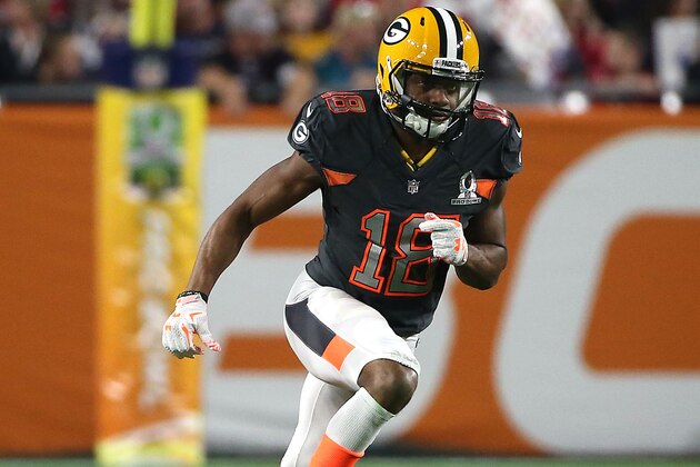 Team Irvin's wide receiver Randall Cobb runs a pass route during the NFL Pro Bowl Game, Sunday, Jan. 25, 2015 in Glendale, Ariz. (Doug Benc/AP Images)