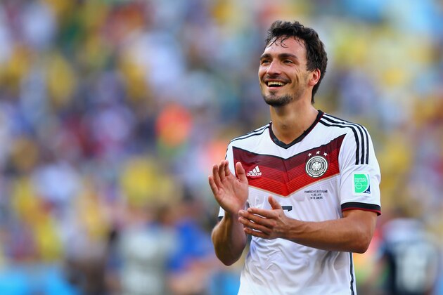 RIO DE JANEIRO, BRAZIL - JULY 04:  Mats Hummels of Germany acknowledges the fans after defeating France 1-0 in the 2014 FIFA World Cup Brazil Quarter Final match between France and Germany at Maracana on July 4, 2014 in Rio de Janeiro, Brazil.  (Photo by Martin Rose/Getty Images)