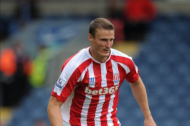 BLACKBURN, ENGLAND - AUGUST 03: Robert Huth of Stoke City in action during the pre season friendly match between Blackburn Rovers and Stoke City at Ewood Park on August 03, 2014 in Blackburn, England. (Photo by Chris Brunskill/Getty Images)