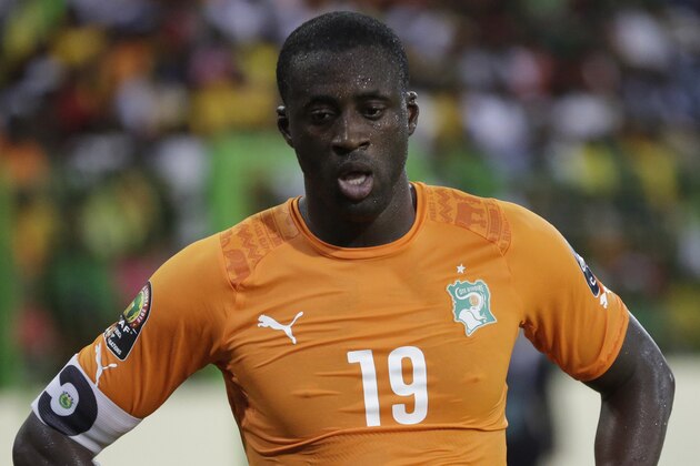 Ivory Coast’s Yaya Toure catches breath during their African Cup of Nations Group D soccer match against Mali in Malabo, Equatorial Guinea, Saturday, Jan. 24, 2015. (AP Photo/Sunday Alamba)