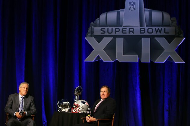 PHOENIX, AZ - JANUARY 30: New England Patriots Head Coach Bill Belichick and Seattle Seahawks Head Coach Pete Carroll speak during a joint press conference before Super Bowl SLIX on January 30, 2015 in Phoenix, Arizona. (Photo by Mike Lawrie/Getty Images) PHOENIX, AZ - JANUARY 30: New England Patriots Head Coach Bill Belichick and Seattle Seahawks Head Coach Pete Carroll speak during a joint press conference before Super Bowl SLIX on January 30, 2015 in Phoenix, Arizona. (Photo by Mike Lawrie/Getty Images)