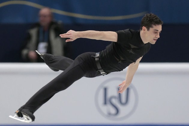 Javier Fernandez, of Spain, skates in the men's short program during the European Figure Skating championships in Stockholm, Sweden, on Wednesday, Jan. 28, 2015. (AP Photo/Ivan Sekretarev)