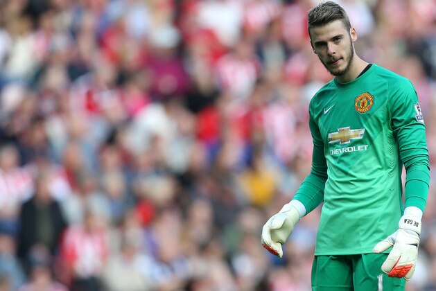 Manchester United's goalkeeper David De Gea during their English Premier League soccer match against Sunderland at the Stadium of Light, Sunderland, England, Sunday, Aug. 24, 2014. (AP Photo/Scott Heppell)