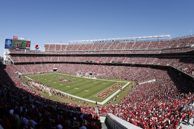 A general view of Levi's Stadium is shown during the first quarter of an NFL football game between the San Francisco 49ers and the Kansas City Chiefs in Santa Clara, Calif., Sunday, Oct. 5, 2014. (AP Photo/Tony Avelar)
