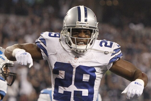 Dallas Cowboys running back DeMarco Murray (29) celebrates a touchdown run during the second half of an NFL wildcard playoff football game against the Detroit Lions, Sunday, Jan. 4, 2015, in Arlington, Texas. (AP Photo/Brandon Wade)