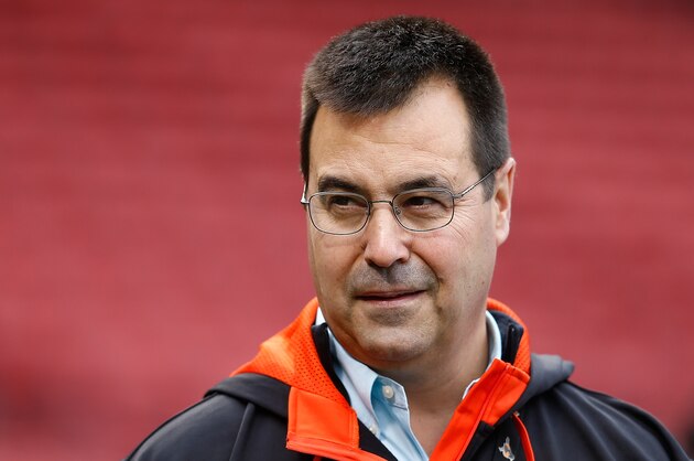 BOSTON, MA - APRIL 18: Dan Duquette, general manager of the Baltimore Orioles, watches batting practice before a game with the Boston Red Sox at Fenway Park on April 18, 2014 in Boston, Massachusetts.  (Photo by Jim Rogash/Getty Images)