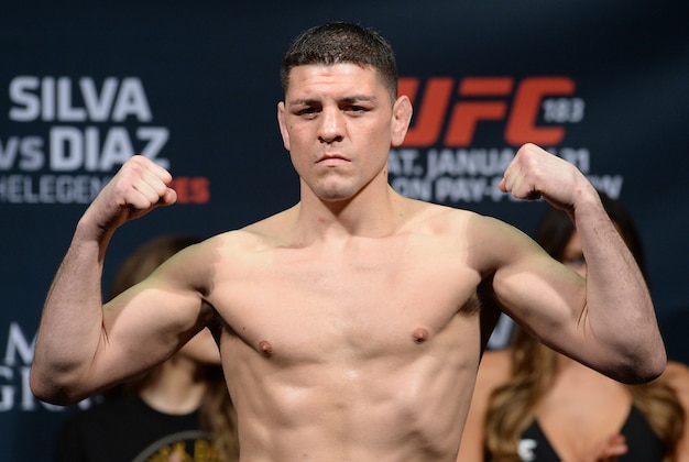 Jan 30, 2015; Las Vegas, NV, USA; Nick Diaz at the weigh in for his middleweight bout against Anderson Silva (not pictured) at the MGM Grand Garden Arena. Mandatory Credit: Jayne Kamin-Oncea-USA TODAY Sports