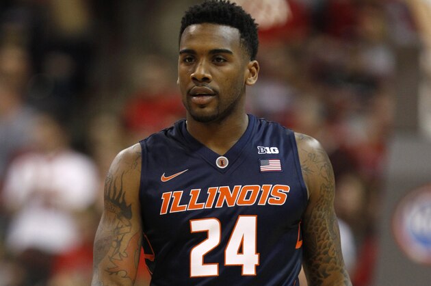 Illinois' Rayvonte Rice is seen before the start of an NCAA college basketball game against Ohio State in Columbus, Ohio, Saturday, Jan. 3, 2015. (AP Photo/Paul Vernon)